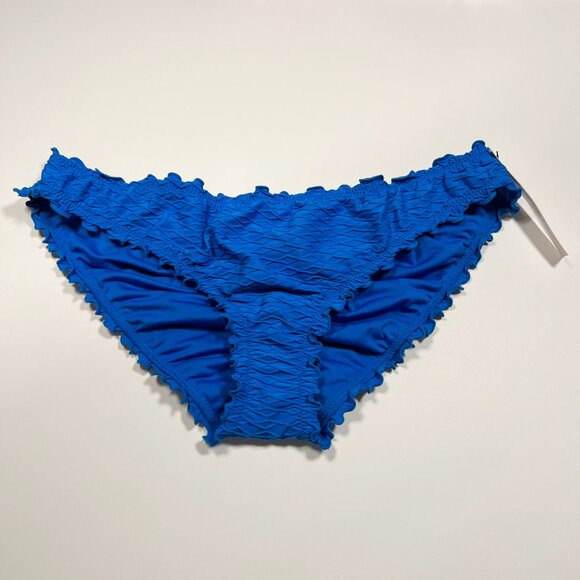 Victoria Secret Medium M Bikini Bottom Ruffle Cheeky Ruched Back Textured Blue - Picture 2 of 5